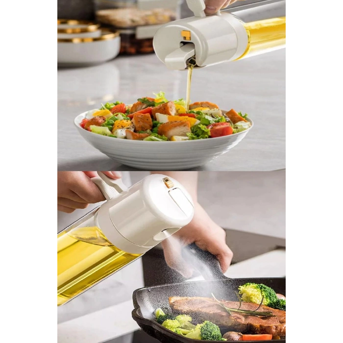 Çift Foksiyonlu Cam Yağdanlık Püskürtmeli Sprey Zeytinyağı Sıvıyağ Şişesi - 1 Adet