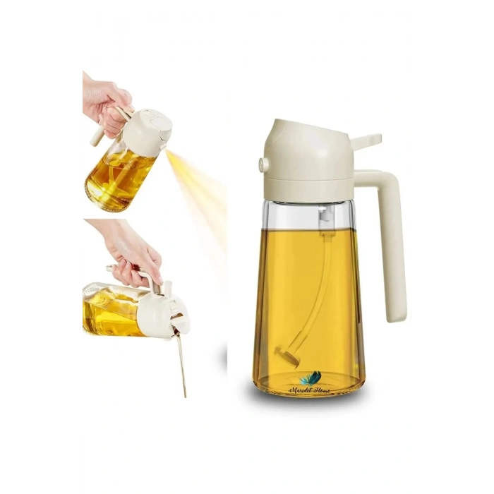 Çift Foksiyonlu Cam Yağdanlık ve Püskürtmeli Sprey Yağdanlık Sprey Yağlık Sirkelik | Yeşil-Siyah