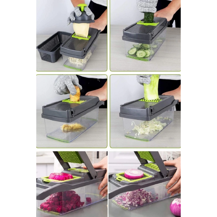Fonksiyonlu Küp Rende Sebze Soğan Doğrayıcı Hazneli Dicer Patates Kesici Dilimleyici Mutfak Seti