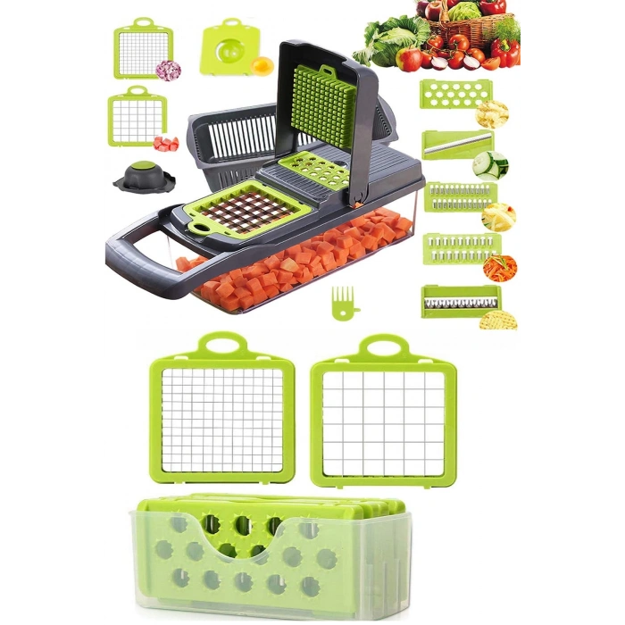 Fonksiyonlu Küp Rende Sebze Soğan Doğrayıcı Hazneli Dicer Patates Kesici Dilimleyici Mutfak Seti