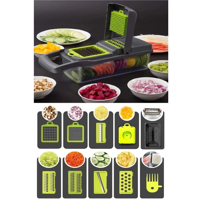 Fonksiyonlu Küp Rende Sebze Soğan Doğrayıcı Hazneli Dicer Patates Kesici Dilimleyici Mutfak Seti Extra Keskin Çelik Bıçaklı Rende Seti