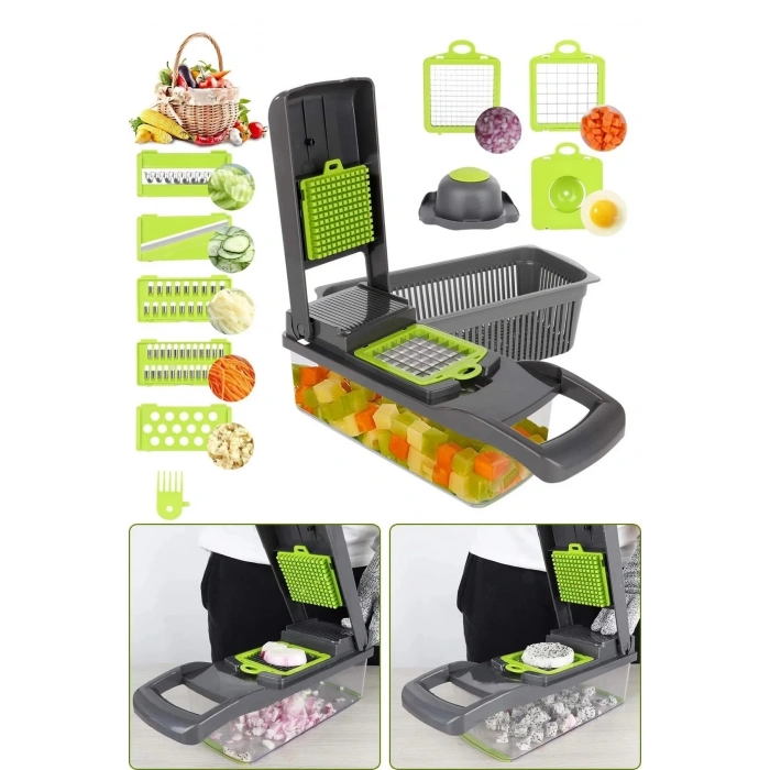 Fonksiyonlu Küp Rende Sebze Soğan Doğrayıcı Hazneli Dicer Patates Kesici Dilimleyici Mutfak Seti Extra Keskin Çelik Bıçaklı Rende Seti