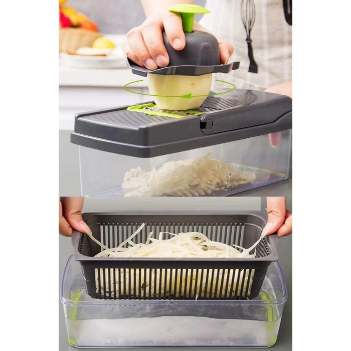 Fonksiyonlu Küp Rende Sebze Soğan Doğrayıcı Hazneli Dicer Patates Kesici Dilimleyici Mutfak Seti Extra Keskin Çelik Bıçaklı Rende Seti