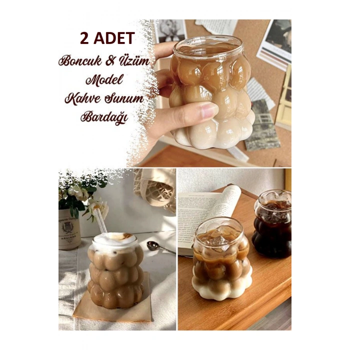 Isıya Dayanıklı Borosilikat Boncuk & Üzüm Şekilli Bardak Boncuklu Tasarım Meyve Suyu Fincanı Kahve Ve Sunum Bardağı