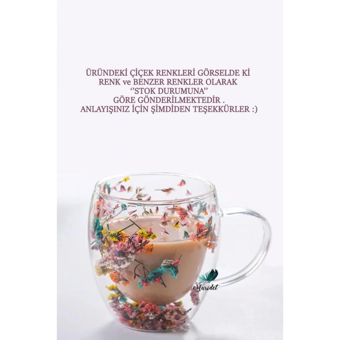 Isıya Dayanıklı Borosilikat Çift Çidarlı Çiçekli Bardak | Çiçekli Kahve Sunum Bardağı 2 Adet