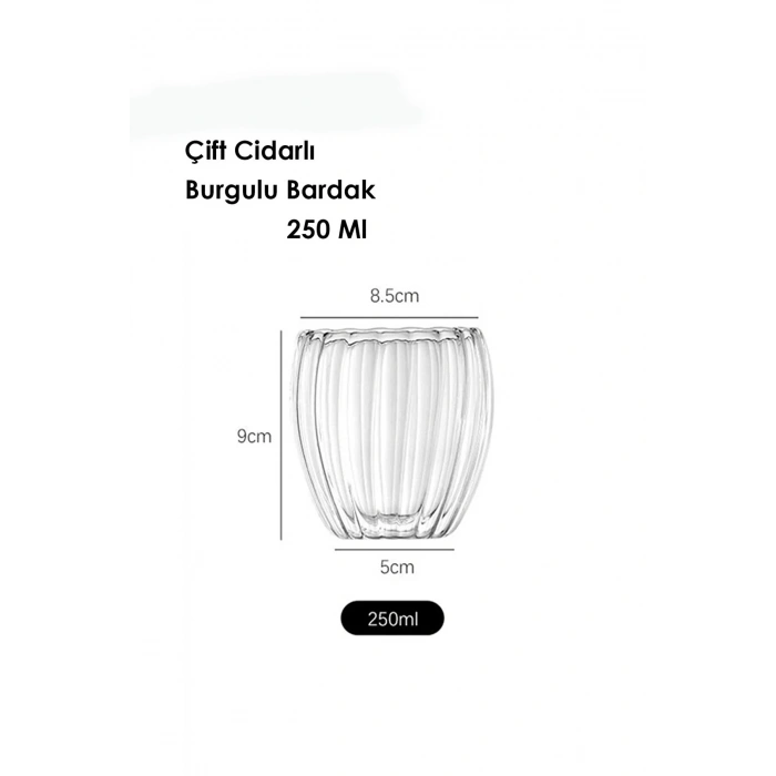 Isıya Dayanıklı Çift Çidarlı Burgulu Bardak Kahve Ve Sunum Bardağı Borosilikat Bardak