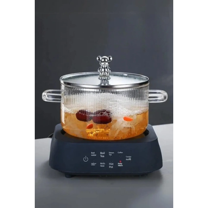 Isıya Dayanıklı Minimalist Borosilikat Cam Ayıcık Figürlü Tencere | Termisil Ocak Üstü Cam Tencere