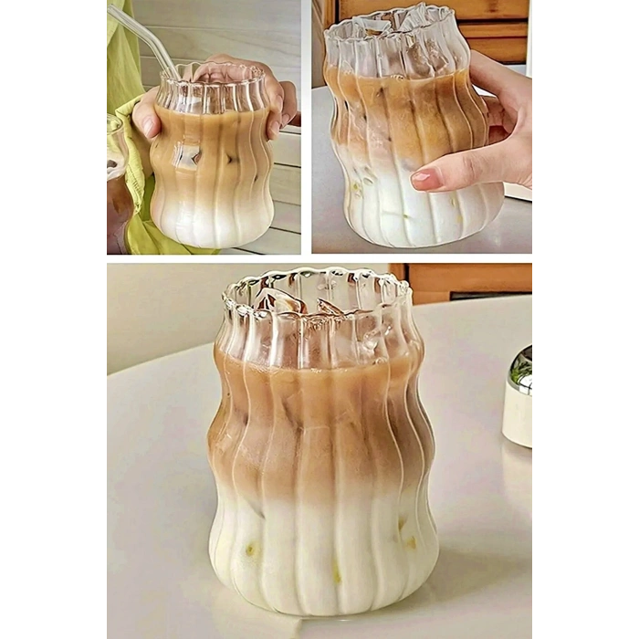 Isıya Dayanıklı Pipetli Borosilikat SuKabağı Iskandinav Tarz Burgu Stil Bardak Kahve Ve Sunum Bardağı | 2 Adet