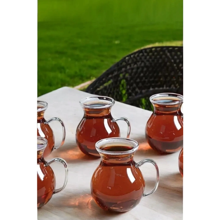 Keyfi Ala Borosilikat Cam Bardak Takımı Isıya Dayanıklı Kulplu Çay Fincanı Bardağı Seti 6Lı