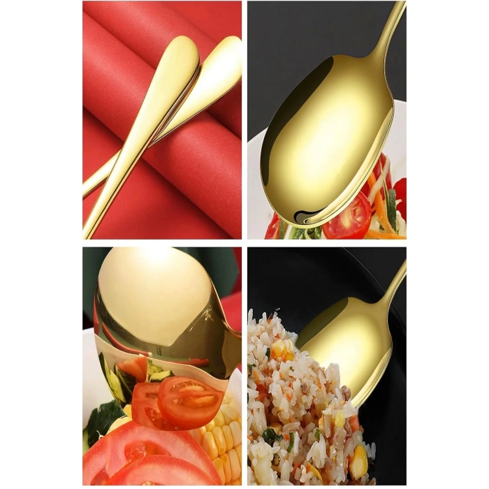Paslanmaz Gold Çelik Lüx Servis Salata Kaşığı Spatula Çelik Yemek Servis Kaşığı 4 ADET