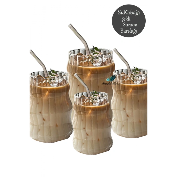Pipetli Sukabağı Şekli Sunum Bardağı Iskandinav Tarz Burgu Stil Bardak Kahve Sunum Bardağı 4 Adet