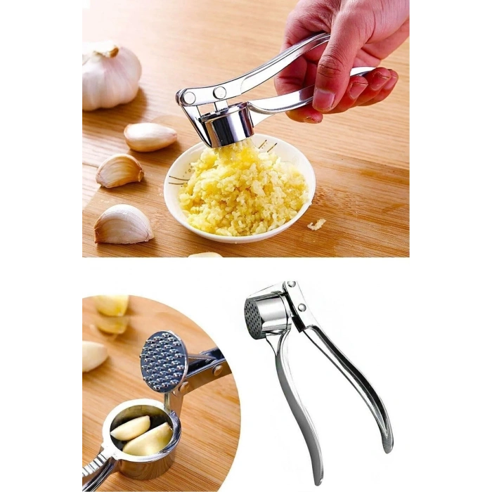 Sarımsak Ezici Hazneli Çelik Sarımsak Ezme Aparatı Yuvarlak 2 Adet Sarımsak Ezici