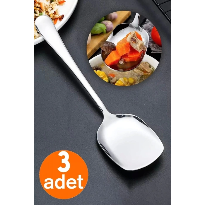 Servis Kaşığı Seti 3 Lü Paslanmaz Çelik Lüx Salata Börek Pasta Fırın Tavuk Patates Servis Kaşığı