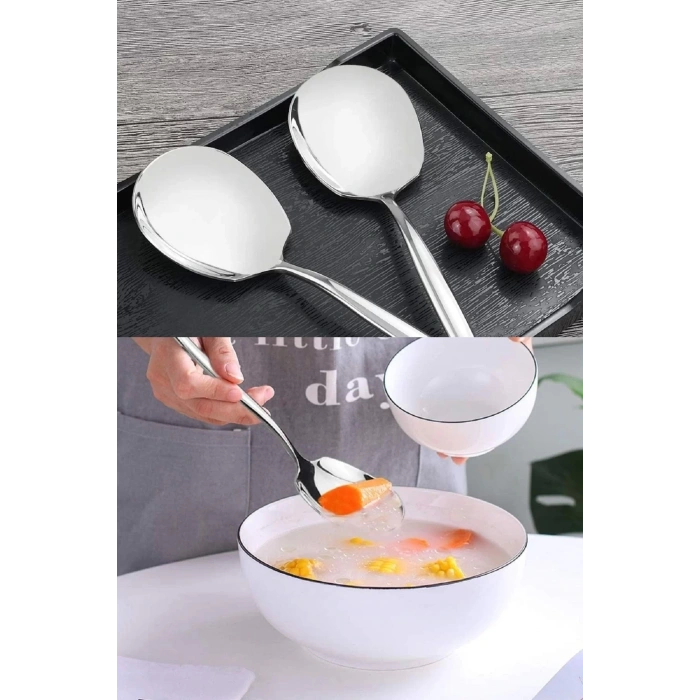 Servis Kaşığı Seti 3 Lü Paslanmaz Çelik Lüx Salata Börek Pasta Fırın Tavuk Patates Servis Kaşığı