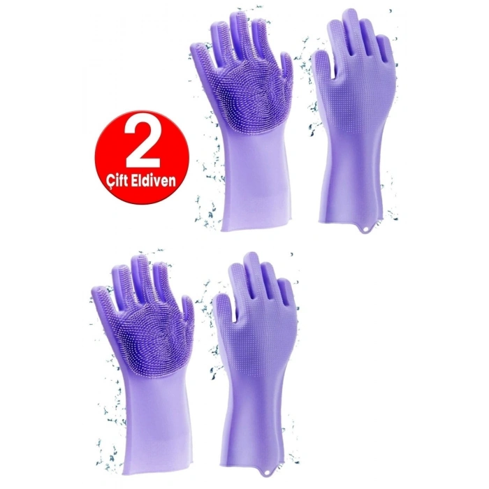 Silikon Bulaşık Yıkama Eldiveni Tencere Tava Lavabo Ovma Tırtıklı Mutfak Temizlik Eldiveni 2li Eldiven
