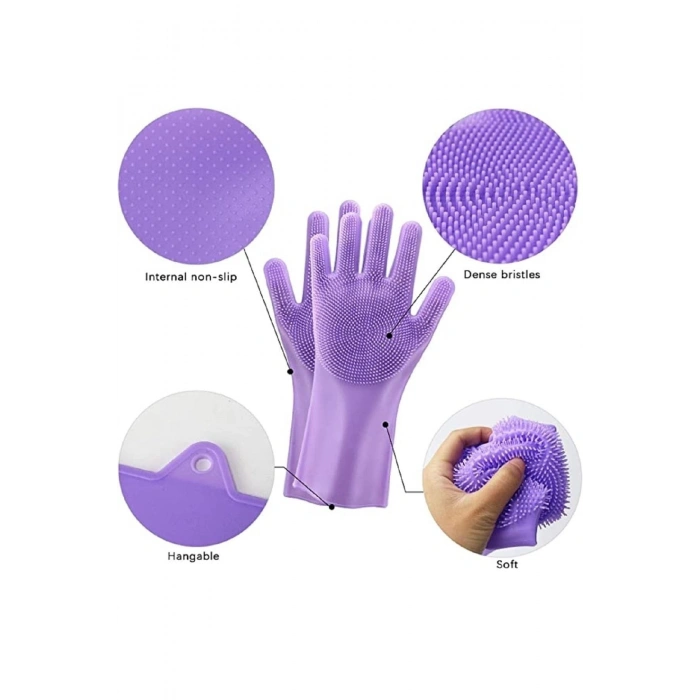 Silikon Bulaşık Yıkama Eldiveni Tencere Tava Lavabo Ovma Tırtıklı Mutfak Temizlik Eldiveni 2li Eldiven