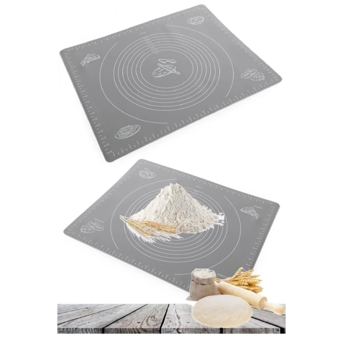 Silikon Hamur Açma Matı Ölçülü Isıya Dayanıklı Hamur Yoğurma Matı - GRİ