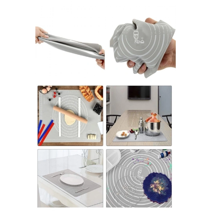 Silikon Hamur Açma Matı Ölçülü Isıya Dayanıklı Hamur Yoğurma Matı - GRİ