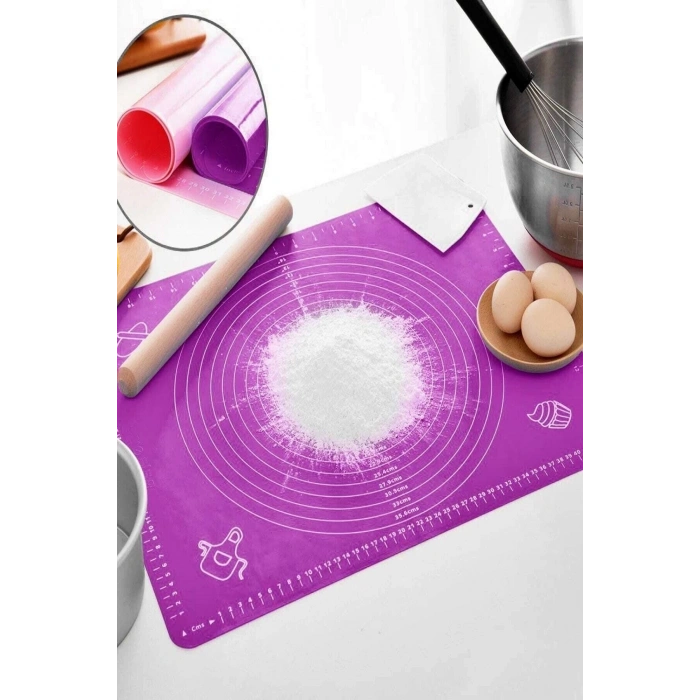 Silikon Hamur Matı Çok Amaçlı Pasta Hamur Açma Fırın Altlığı Silikon Mor Mat