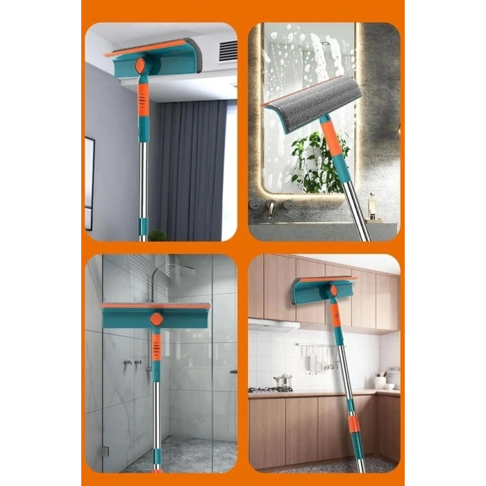 Teleskopik Çift Yönlü Pratik Cam Silme Aparatı Pencere Temizleyici Çok Amaçlı Çekpas