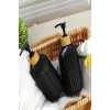 2 li Hands Dishes Siyah Dekoratif Mutfak Banyo Sıvı Cam Sabunluk Seti 500ml Bambu Stantlı Set