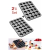 24 Bölmeli Muffin Kek Kalıbı 2 Li Set Yanmaz Yapışmaz Çörek Tart Kek Sufle Cupcake Tepsi Kalıbı