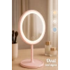 Oval Makyaj Aynası LED Işıklı Dokunmatik Şarjlı 3 Renkli Işıklı Still 90° Ayarlanabilir Ayna | Pembe