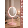 Oval Makyaj Aynası LED Işıklı Dokunmatik Şarjlı 3 Renkli Işıklı Still 90° Ayarlanabilir Ayna | Pembe