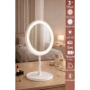 Oval Makyaj Aynası LED Işıklı Dokunmatik Şarjlı 3 Renkli Işıklı Still 90° Ayarlanabilir Ayna | Beyaz