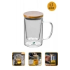 Bambu Kapaklı Cam Süzgeçli Kupa Çift Katlı Demlik Model Kulplu Bitki Çay Bardağı 1 ADET