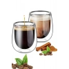 Çift Cidarlı Bardak 250 ml Ev Ofis Çay Fincanı Kahve Sunum Bardağı Dayanıklı Kupa Cam Bardak 2li