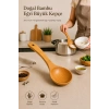Doğal Bambu Eğri Büyük Kepçe Ergonomik Saplı Tencere Dostu Ahşap Servis Kaşığı | 29x9 cm