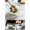 Isıya Dayanıklı Borosilikat Good Morning Kulplu Yuvarlak Kupa Cam Bardak Kahve Sunum Bardağı