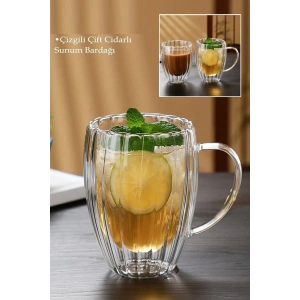 2 li Burgulu Origami Stil Termisil Cam Bardak Çay Süt Kahve Kupası Sıcak Soğuk Sunum Bardağı 450 ml