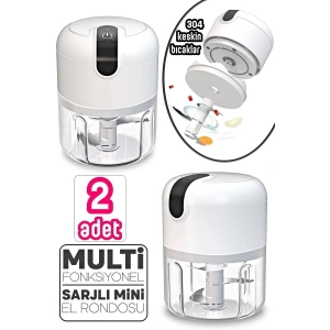 2li Şarjlı Mini El Rondosu Çelik 3 Bıçaklı 250 Ml Mutfak Robotu Hazneli Sebze Et Doğrayıc Rende