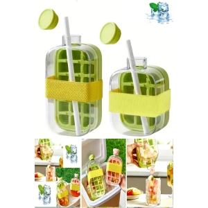 2li Yeni Nesil Basmalı Su Şişesi Buz Kalıbı Pipetli 18 Bölmeli Hazneli Buz Küpü 500+800 ML