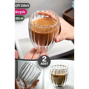 2li Cidarlı Borosilikat Tarz Origami Burgulu Bardak Çay Süt Kahve Kupası Sıcak Soğuk İçecek Bardağı