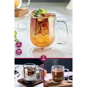 2li Çift Cidarlı Bardak 250 ml Ev Ofis Çay Fincanı Kahve Sunum Bardağı