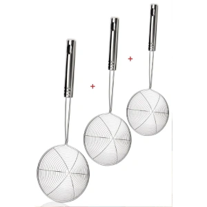 3 Adet Çelik Kevgir Süzgeç Patates Kızartma Süzgeci