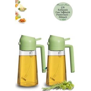 Çift Foksiyonlu Cam Yağdanlık ve Püskürtmeli Sprey Yağdanlık Sprey Yağlık Sirkelik - Yeşil