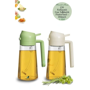 Çift Foksiyonlu Cam Yağdanlık ve Püskürtmeli Sprey Yağdanlık Sprey Yağlık Sirkelik | Yeşil-Krem