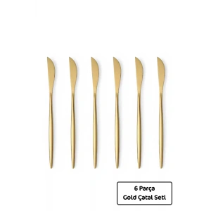 6lı Gold Lüx Parlak Yemek Bıçağı Paslanmaz Çelik Çeyiz Bıçak Takımı Parlak Pürüzsüz Gold