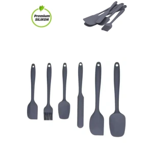 6 Parça Silikon Spatula Seti Pasta Yumurta Fırçası Kaşık Bıçak Spatula Yemek Hazırlık Seti Gri