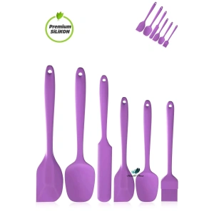 6 Parça Silikon Spatula Seti Pasta Yumurta Fırçası Kaşık Bıçak Spatula Yemek Hazırlık Seti Mor