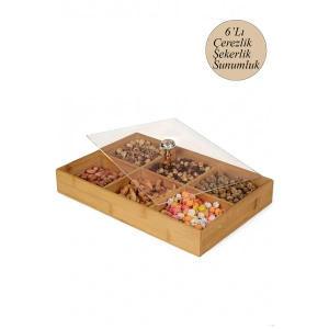 Bambu 6 Bölmeli Organizer Takı Düzenleyici Kuruyemiş Saklama Mutfak Organizer