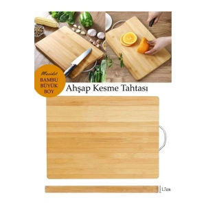Bambu Kesme Tahtası Lüx Büyük Boy Çelik Saplı Doğrama Tahtası