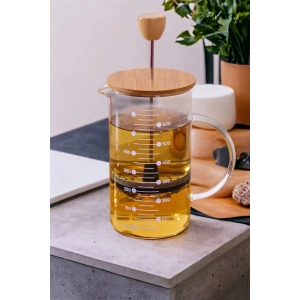 Borosilikat Bambu French Press - Bitki Çayı Pressi Filtre Kahve Demliği - 600 ML