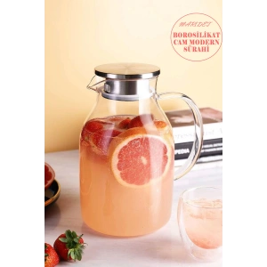 Borosilikat Cam Modern Sürahi & Karaf Cam Kulplu Metal Kapak Tasarım Sıcak Soğuk Meşrubat Sürahisi