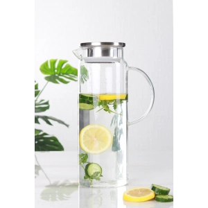 Borosilikat Cam Sürahi Karaf Çelik Kapaklı Soğuk Sıcak Kokteyl Sürahi 1800 ML