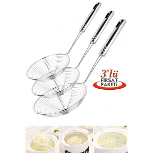 Çelik Kevgir Patates Sebze Yağ Kızartma Süzgeç Lüx Servis Seti Mutfak Tel Kepçe Kızartma Seti